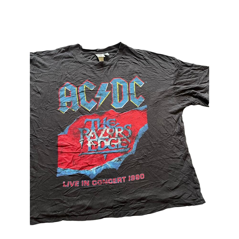 H&M AC/DC The Razors Edge 1990 Concert Graphic T-Shirt Oversized XXL 27" Pit